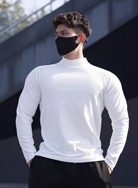 美式秋冬季重磅双面德绒修身保暖半高领圆领运动健身高弹打底长T