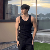 夏季 坎肩无袖 美式 重磅粗螺纹背心男230g显大健身打底透气弹力修身