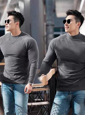 冬季新款阳离子德绒保暖修身半高领圆领运动健身高弹打底长T恤潮