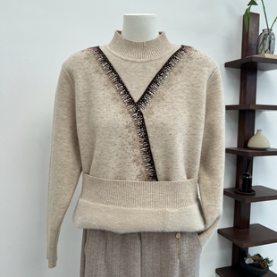 冬季中老年妈妈装半高领加绒加厚保暖毛衣宽松针织衫抗寒女装上衣