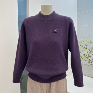 冬季新款妈妈装半高领加绒加厚保暖纯色毛衣中老年宽松针织衫上衣