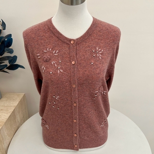 中老年奶奶保暖毛线衣 针织开衫 冬秋妈妈装 100%纯羊毛圆领宽松大码