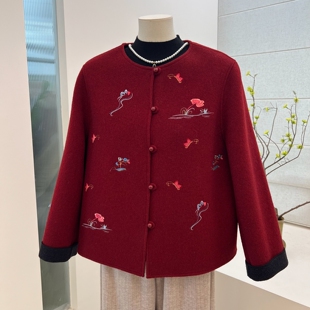 奶奶开衫 高贵春季 圆领刺绣外套上衣中老年春秋长袖 妈妈装 新款 中式