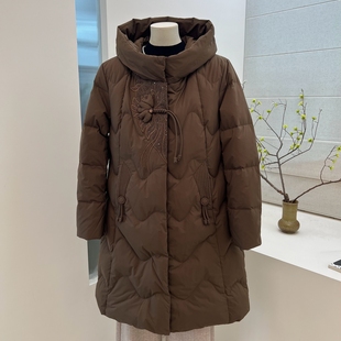 冬季中老年妈妈装长款90绒羽绒服连帽外套宽松保暖中长款上衣女