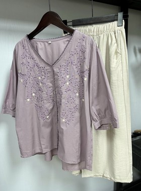 奶奶新品休闲短袖中年女夏季大码