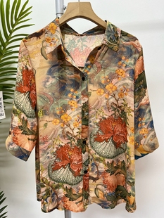 夏季薄款花色新品妈妈装雪纺衬衫中老年人奶奶开衫上衣防晒衣服女
