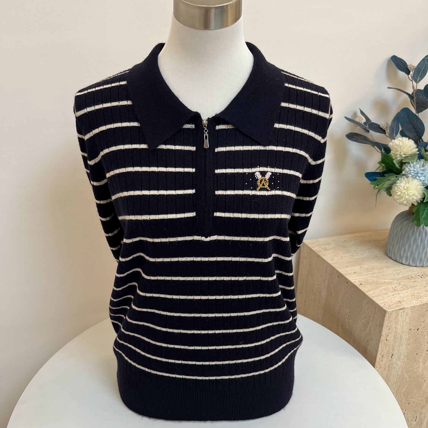 秋冬妈妈装针织衫毛线衣翻领条纹