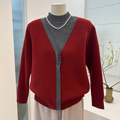 冬季妈妈装假两件加绒加厚毛衣