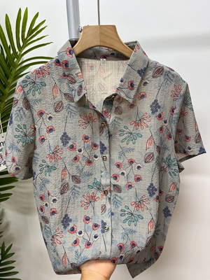 夏季新品妈妈装翻领花色雪纺衬衫