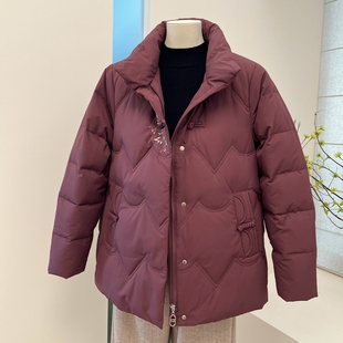 中式冬季妈妈装羽绒服加厚保暖外套纯色刺绣中老年奶奶羽绒袄上衣