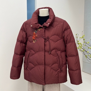 中式冬季奶奶装羽绒服保暖外套中老年妈妈厚款白鸭绒拉链连帽上衣