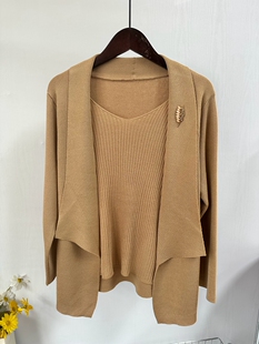 早秋新品气质妈妈装假两件冰丝长袖40岁50中老年纯色针织春季上衣