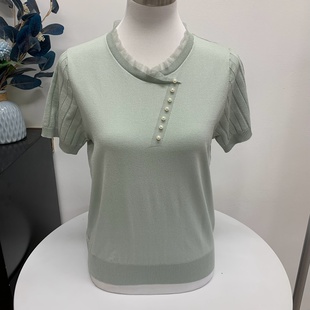 夏季 宽松妈妈装 T恤短袖 薄款 弹力套头中老年纯色女上衣 针织衫 大码