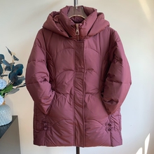 冬季新品妈妈装羽绒服纯色外套加厚连帽中长款中老年大码宽松上衣