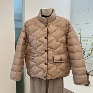 专柜品冬季妈妈装立领盘扣羽绒服外套纯色保暖宽松短款90白鸭绒女