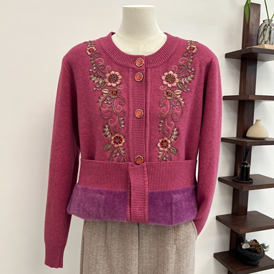 冬季奶奶装加绒加厚保暖针织外套