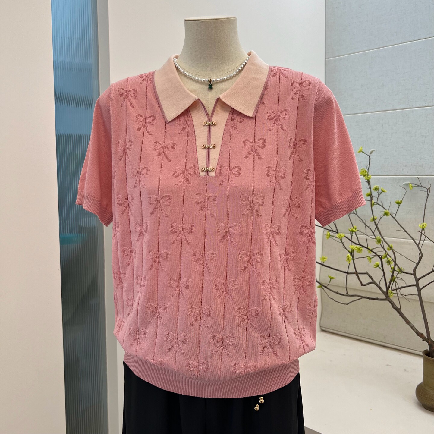 休闲大码夏季妈妈装薄款宽松t恤短袖针织衫中老年翻领套头上衣女