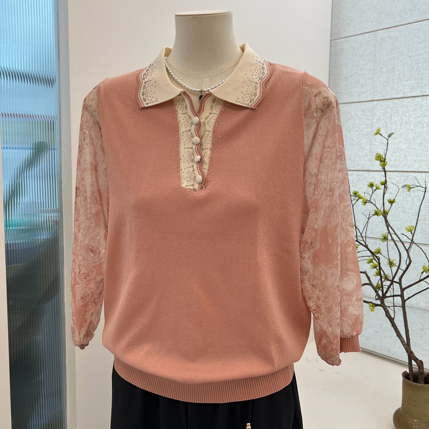 妈妈装针织纱袖薄款套头衣服