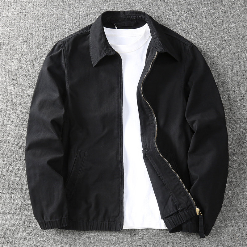 秋季美式商务休闲青年翻领夹克外套男 户外工装水洗纯棉百搭上衣
