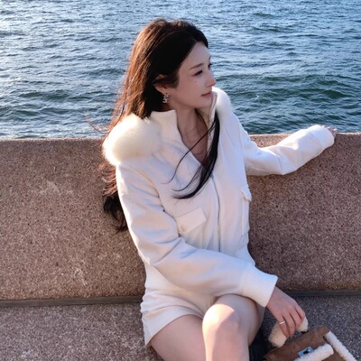 老钱少女Wcouture高奢线桑蚕丝澳毛高支丝光狐狸毛领夹棉毛呢夹克