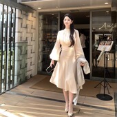 空谷幽兰Wcouture原创 上衣 子衬衫 定染香槟玫瑰色 纯真丝收腰大袖