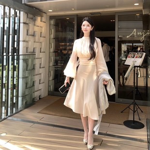 空谷幽兰Wcouture原创 定染香槟玫瑰色 纯真丝收腰大袖子衬衫上衣