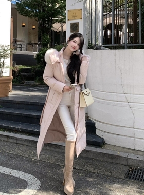 北海道吐司Wcouture原创 轻盈长款狐狸毛领90白鸭绒羽绒服外套