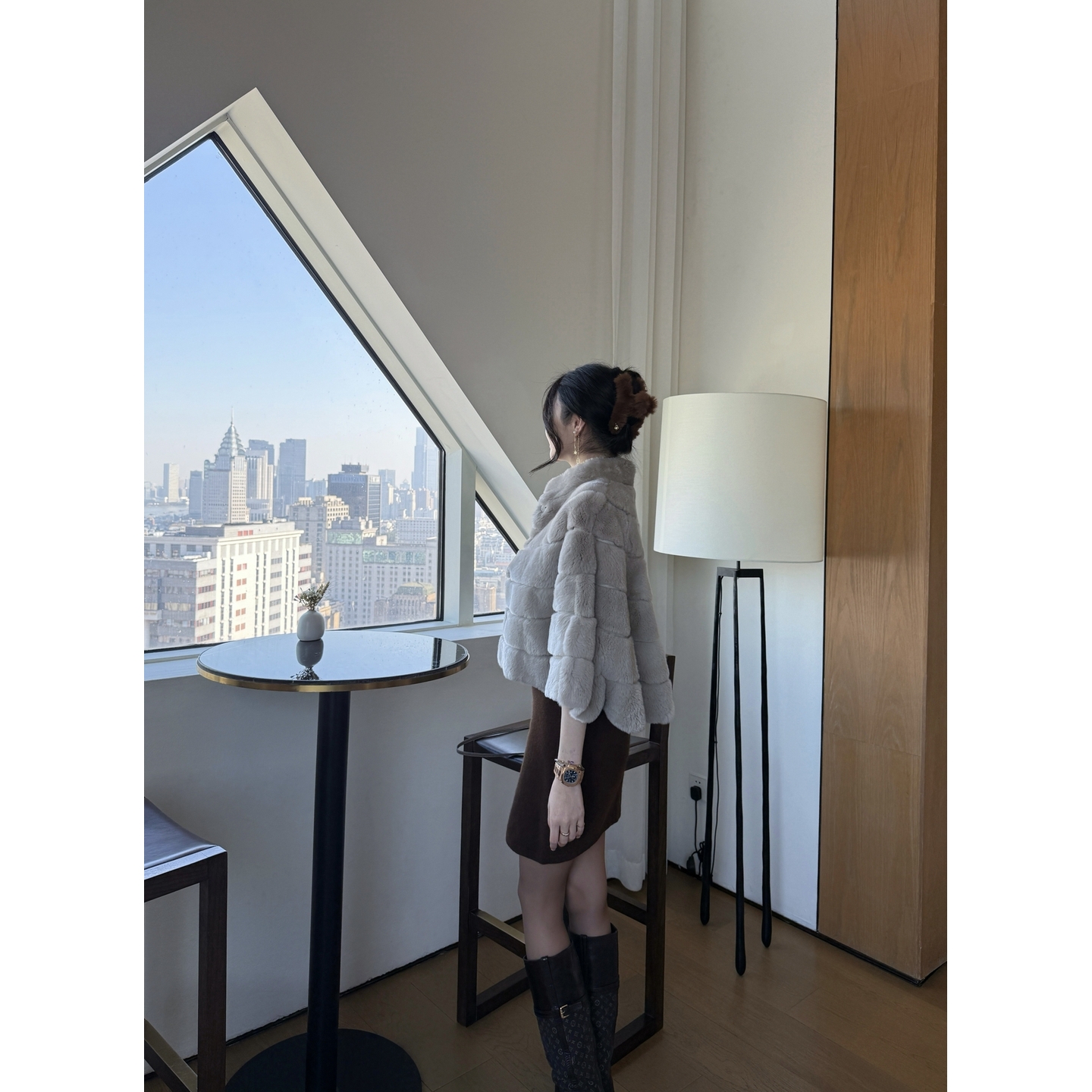 西雅图Wcouture独家自主开版 定染大象灰 斗篷款 獭兔皮草外套