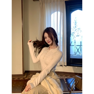 浣熊绒羊毛针织毛衣 polo领 桂花糖Wcouture原创 百搭有氛围感