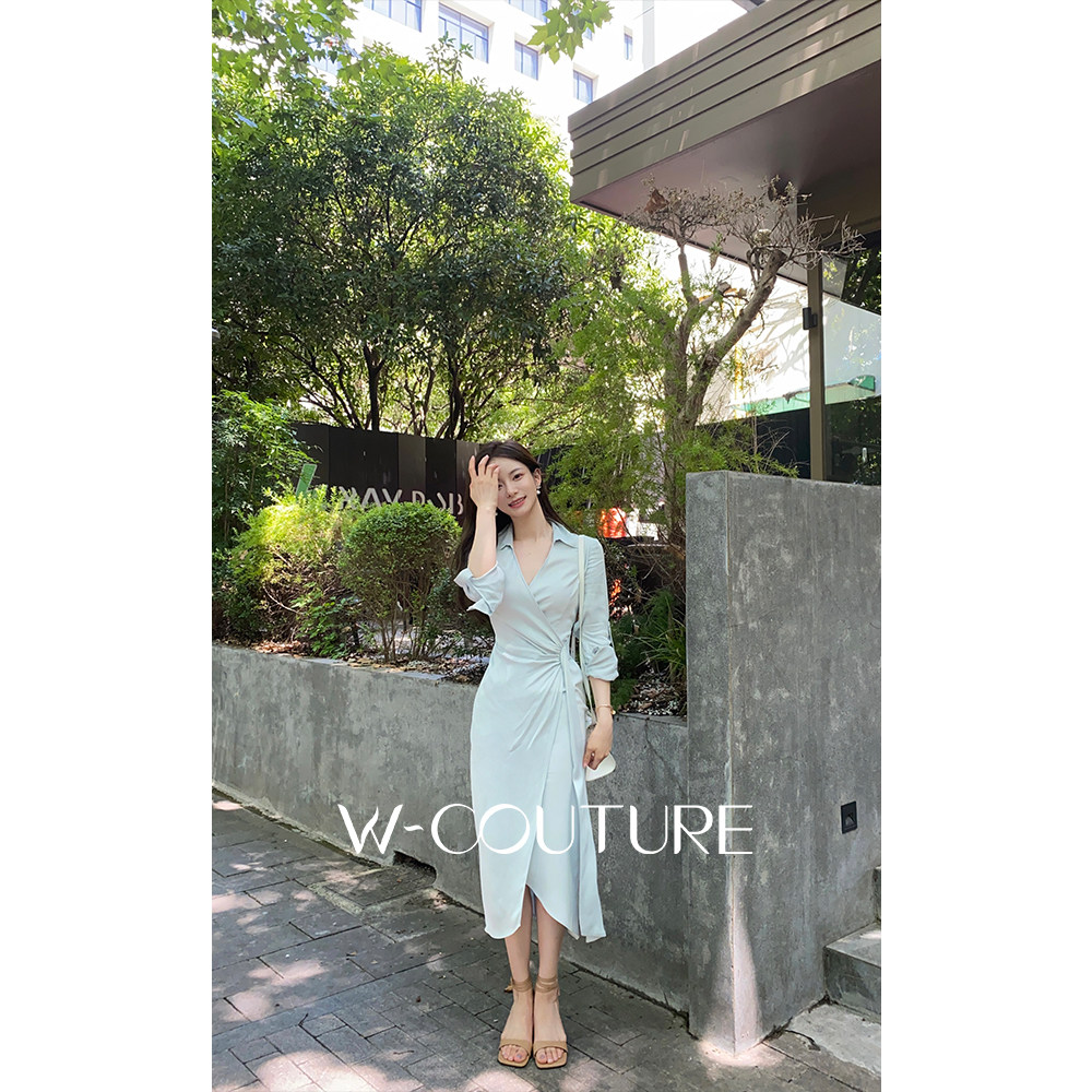 人鱼小姐Wcouture原创  醋酸拼接 不对称抽褶开衩衬衫型连衣长裙,女装/女士精品,连衣裙,淘宝优惠券,粉丝福利购,淘宝优惠卷