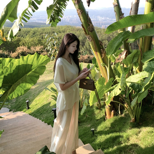 红毯一姐wcouture冰姐气质感 假两件飘逸雪纺 蝙蝠袖V领遮肉上衣