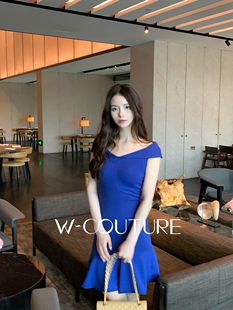 偏心Wcouture原创 复古高干女主氛围 露肩羊毛针织鱼尾连衣短裙