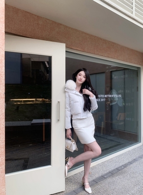 纯牛奶Wcouture原创 缎面高级感狐狸毛领 休闲夹克型韩女风羽绒服