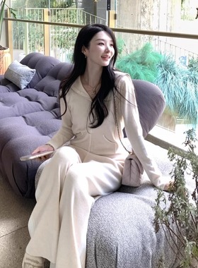 新贵家族Wcouture慵懒松弛感老钱风 针织休闲外套阔腿裤懒人套装