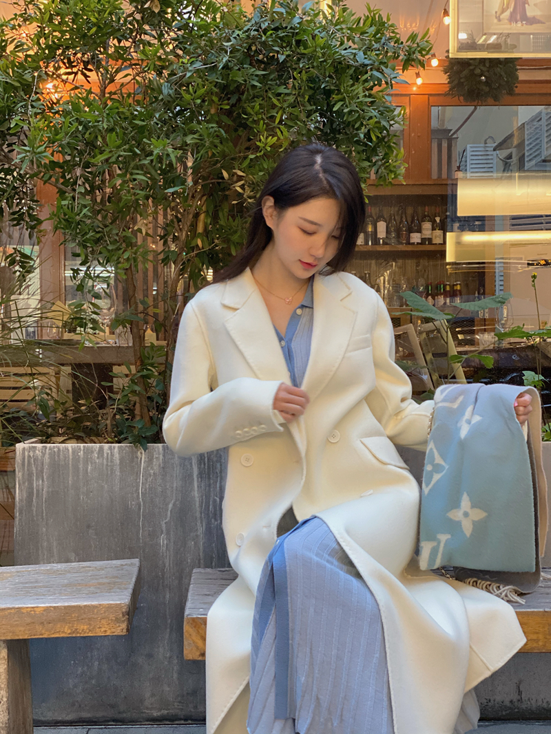 冬季新款显瘦百搭双排扣毛呢外套