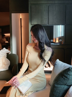 芭蕾绑带连衣裙Wcouture原创返场 精纺羊毛针织修身百褶连衣裙