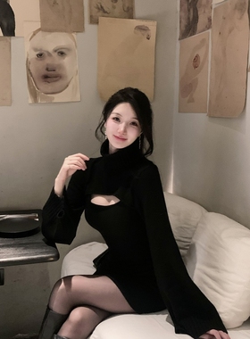 原图直出好身材Wcouture原创 钓系沙漏身材羊毛针织高领连衣裙