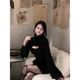 原图直出好身材Wcouture原创 钓系沙漏身材羊毛针织高领连衣裙