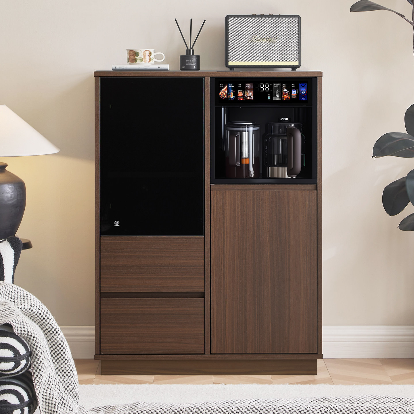 2025新款家用中式实木茶吧机高端客厅智能全自动饮水机置物柜一体