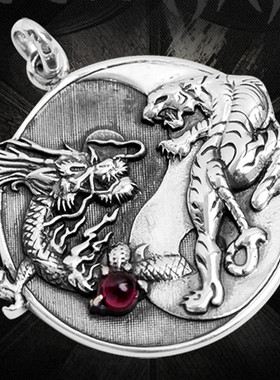 复古潮男925纯银男士龙头吊坠 男士泰银项链霸气潮男龙虎泰银吊坠