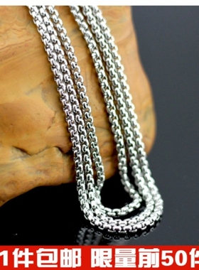 925纯银男士项链霸气镀白金蛇骨
