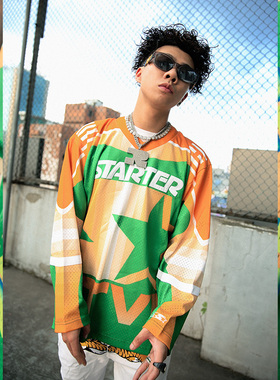 RTVG×STARTER天火同人联名系列街头潮流复古拼色长袖T恤冰球服