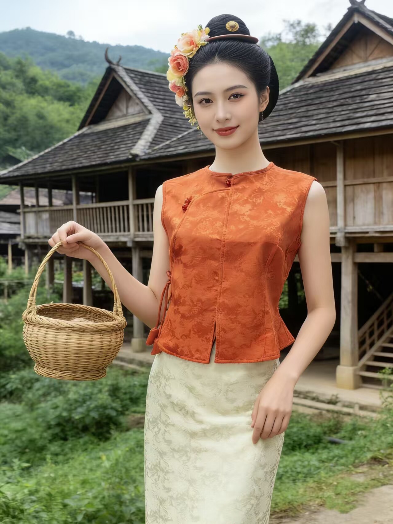 新款傣族服装女上衣马甲套装工作服传统西双版纳生活装表演服