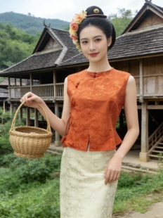 新款傣族服装女上衣马甲套装工作服传统西双版纳生活装表演服