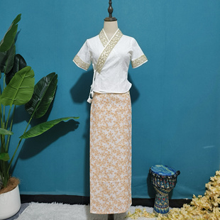 新款西双版纳傣族服装女上衣长裙工作服传统傣族裙套装表演日常装