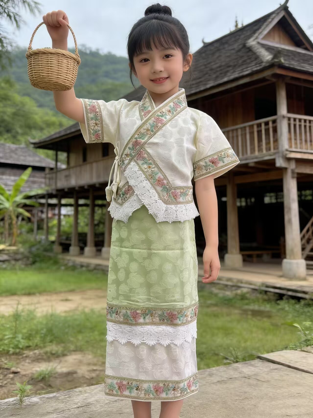 新款西双版纳傣族服装女童短袖套装工作服传统西双版纳生活装表演