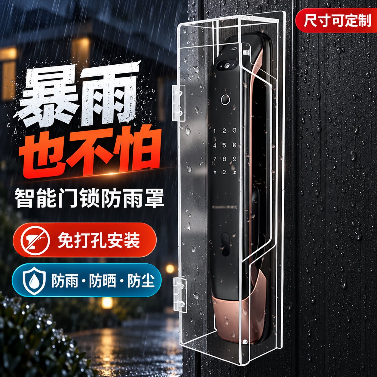 晶彩定制智能门锁保护罩户外密码锁防水罩黑色防晒罩电子锁保护套