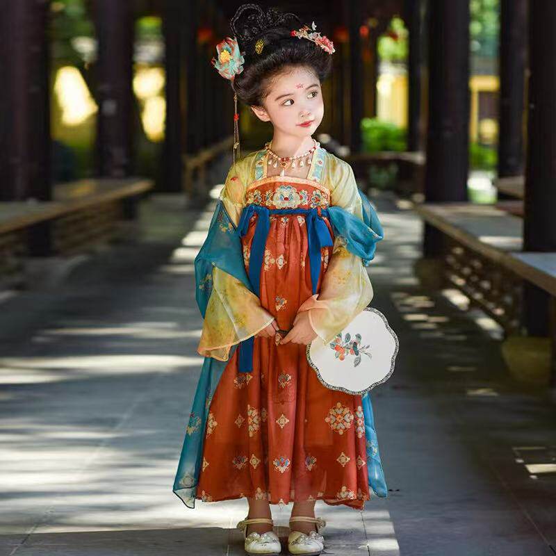 儿童汉服女童古装演出服女孩连衣裙唐装大唐公主唐装敦煌风公主裙