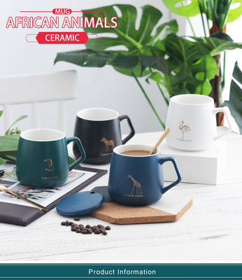 ceramic mug with lid spoon Travel 380ml capacity coffee cup