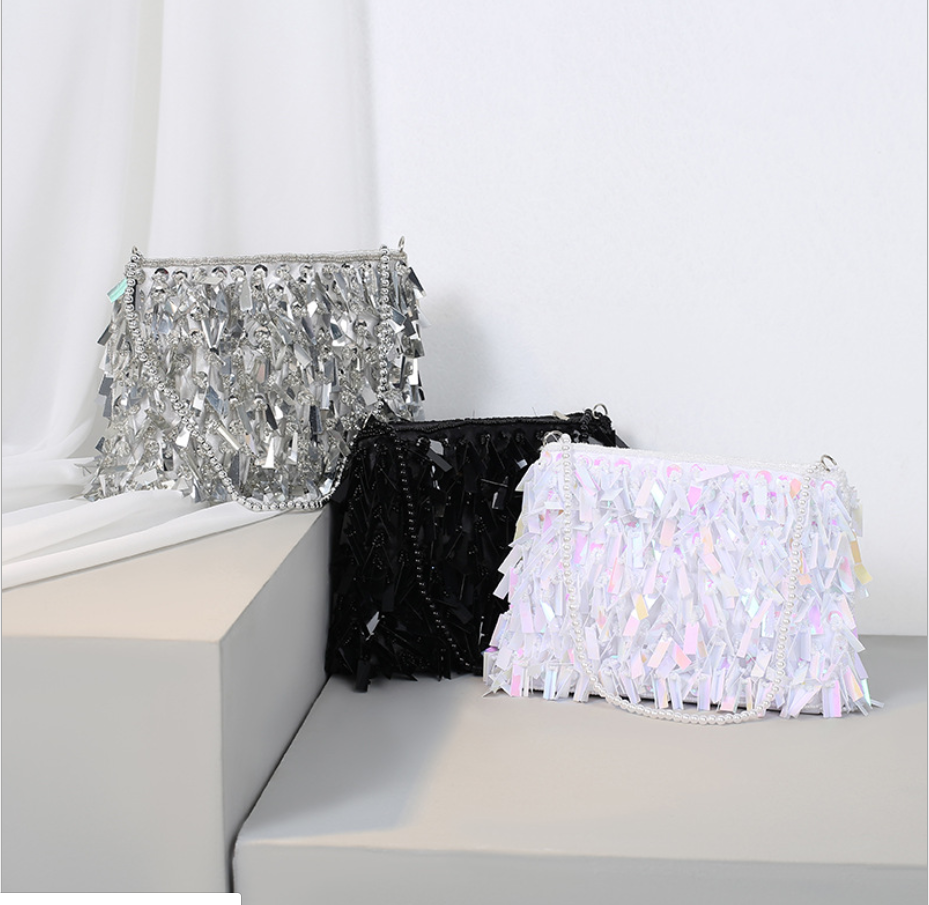 new clutch silver sequined handbag wedding evening party bag